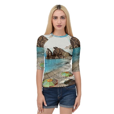 Beach Day At Cinque Terre, Colorful Italy Vintage Quarter Sleeve Raglan Tee by ConteMonfrey
