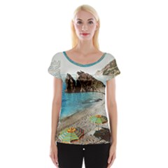 Beach Day At Cinque Terre, Colorful Italy Vintage Cap Sleeve Top by ConteMonfrey