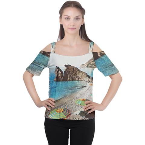 Beach Day At Cinque Terre, Colorful Italy Vintage Cutout Shoulder Tee by ConteMonfrey