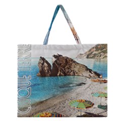 Beach Day At Cinque Terre, Colorful Italy Vintage Zipper Large Tote Bag by ConteMonfrey