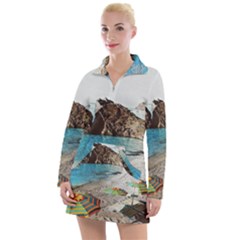 Beach Day At Cinque Terre, Colorful Italy Vintage Women s Long Sleeve Casual Dress by ConteMonfrey