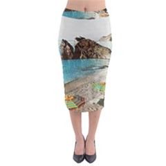 Beach Day At Cinque Terre, Colorful Italy Vintage Midi Pencil Skirt by ConteMonfrey