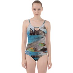 Beach Day At Cinque Terre, Colorful Italy Vintage Cut Out Top Tankini Set by ConteMonfrey