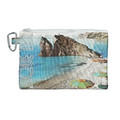 Beach Day At Cinque Terre, Colorful Italy Vintage Canvas Cosmetic Bag (large) by ConteMonfrey