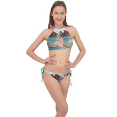 Beach Day At Cinque Terre, Colorful Italy Vintage Cross Front Halter Bikini Set
