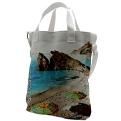 Beach Day At Cinque Terre, Colorful Italy Vintage Canvas Messenger Bag by ConteMonfrey