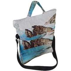 Beach Day At Cinque Terre, Colorful Italy Vintage Fold Over Handle Tote Bag by ConteMonfrey