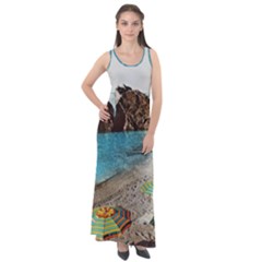 Beach Day At Cinque Terre, Colorful Italy Vintage Sleeveless Velour Maxi Dress by ConteMonfrey