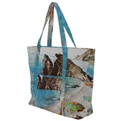 Beach Day At Cinque Terre, Colorful Italy Vintage Zip Up Canvas Bag by ConteMonfrey