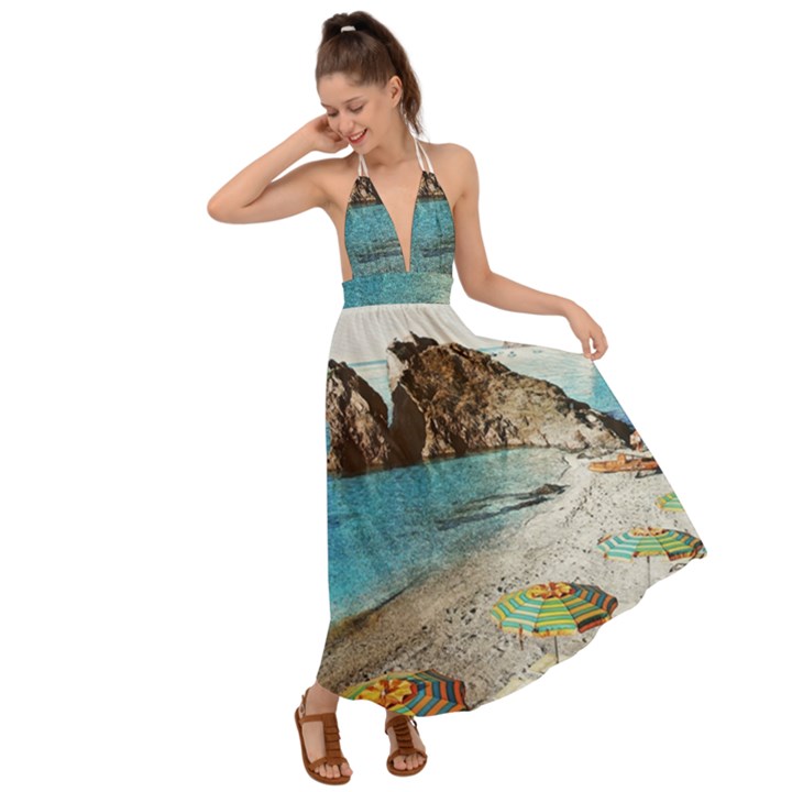 Beach Day At Cinque Terre, Colorful Italy Vintage Backless Maxi Beach Dress