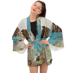 Beach Day At Cinque Terre, Colorful Italy Vintage Long Sleeve Kimono by ConteMonfrey