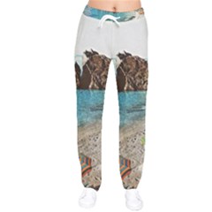 Beach Day At Cinque Terre, Colorful Italy Vintage Women Velvet Drawstring Pants by ConteMonfrey