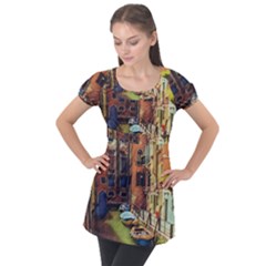 Venice Canals Art   Puff Sleeve Tunic Top by ConteMonfrey