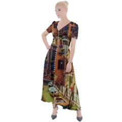 Venice Canals Art   Button Up Short Sleeve Maxi Dress