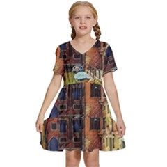 Venice Canals Art   Kids  Short Sleeve Tiered Mini Dress by ConteMonfrey