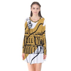 Colosseo Draw Silhouette Long Sleeve V-neck Flare Dress by ConteMonfrey