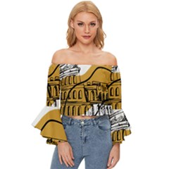 Colosseo Draw Silhouette Off Shoulder Flutter Bell Sleeve Top by ConteMonfrey