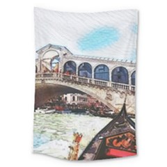 Lovely Gondola Ride - Venetian Bridge Large Tapestry by ConteMonfrey