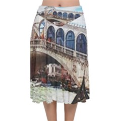 Lovely Gondola Ride - Venetian Bridge Velvet Flared Midi Skirt by ConteMonfrey