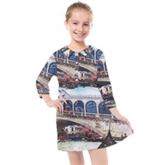 Lovely Gondola Ride - Venetian Bridge Kids  Quarter Sleeve Shirt Dress by ConteMonfrey