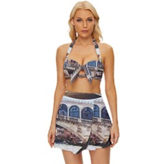 Lovely Gondola Ride - Venetian Bridge Vintage Style Bikini Top And Skirt Set 