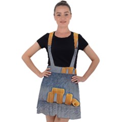 Pasta Is Art - Italian Food Velvet Suspender Skater Skirt by ConteMonfrey