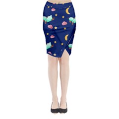 Sleepy Sheep Star And Moon Midi Wrap Pencil Skirt