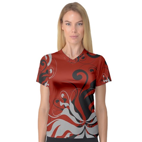 Nature Background Abstract Red Gray Black V-neck Sport Mesh Tee by danenraven