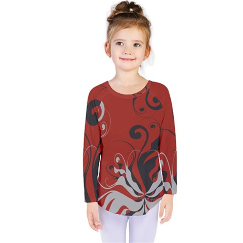 Nature Background Abstract Red Gray Black Kids  Long Sleeve Tee by danenraven