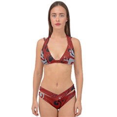 Nature Background Abstract Red Gray Black Double Strap Halter Bikini Set by danenraven