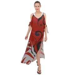 Nature Background Abstract Red Gray Black Maxi Chiffon Cover Up Dress by danenraven