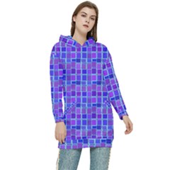 Background Mosaic Purple Blue Women s Long Oversized Pullover Hoodie