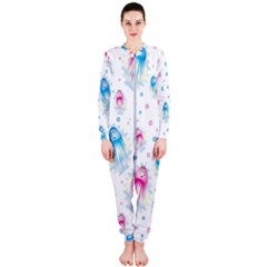 Jellyfis Pink Blue Cartoon Onepiece Jumpsuit (ladies)