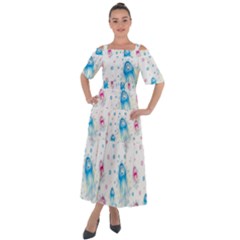 Jellyfis Pink Blue Cartoon Shoulder Straps Boho Maxi Dress 