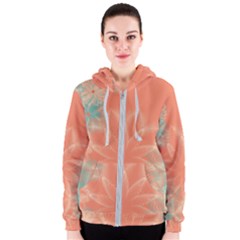 Teal Coral Abstract Floral Cream Women s Zipper Hoodie