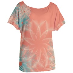 Teal Coral Abstract Floral Cream Women s Oversized Tee by danenraven