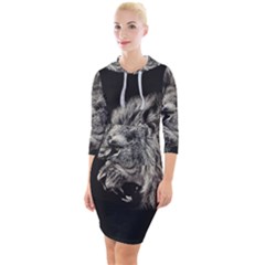 Angry Male Lion Quarter Sleeve Hood Bodycon Dress by Jancukart