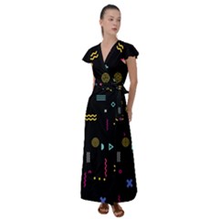 Geometric Art Colorful Shape Flutter Sleeve Maxi Dress