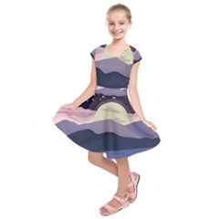 Illustration People Enjoying Summer Season Kids  Short Sleeve Dress