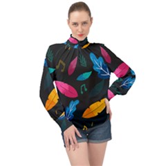 Illustrations Background Pattern Leaves Leaf Nature Texture High Neck Long Sleeve Chiffon Top