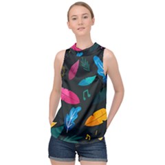 Illustrations Background Pattern Leaves Leaf Nature Texture High Neck Satin Top by Ravend