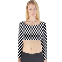 Black And White Background Black Board Checker Long Sleeve Crop Top