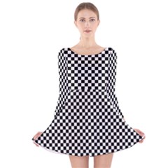 Black And White Background Black Board Checker Long Sleeve Velvet Skater Dress