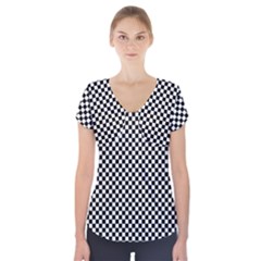 Black And White Background Black Board Checker Short Sleeve Front Detail Top