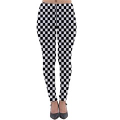 Black And White Background Black Board Checker Lightweight Velour Leggings by Ravend