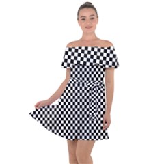 Black And White Background Black Board Checker Off Shoulder Velour Dress