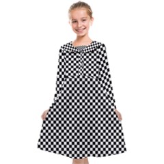 Black And White Background Black Board Checker Kids  Midi Sailor Dress