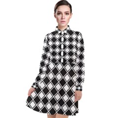 Square Diagonal Pattern Seamless Long Sleeve Chiffon Shirt Dress