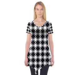 Square Diagonal Pattern Seamless Short Sleeve Tunic 