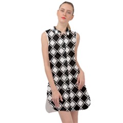 Square Diagonal Pattern Seamless Sleeveless Shirt Dress by Ravend